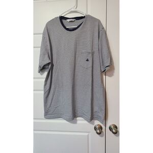 VTG Brooks Brothers T Shirt Men Size XL Blue White Striped Short Sleeve Pocket